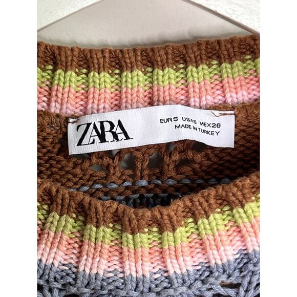 Zara Striped Round Neck Crochet Knit Cropped Sweater Vest Multi Women's Size S - Picture 6 of 9